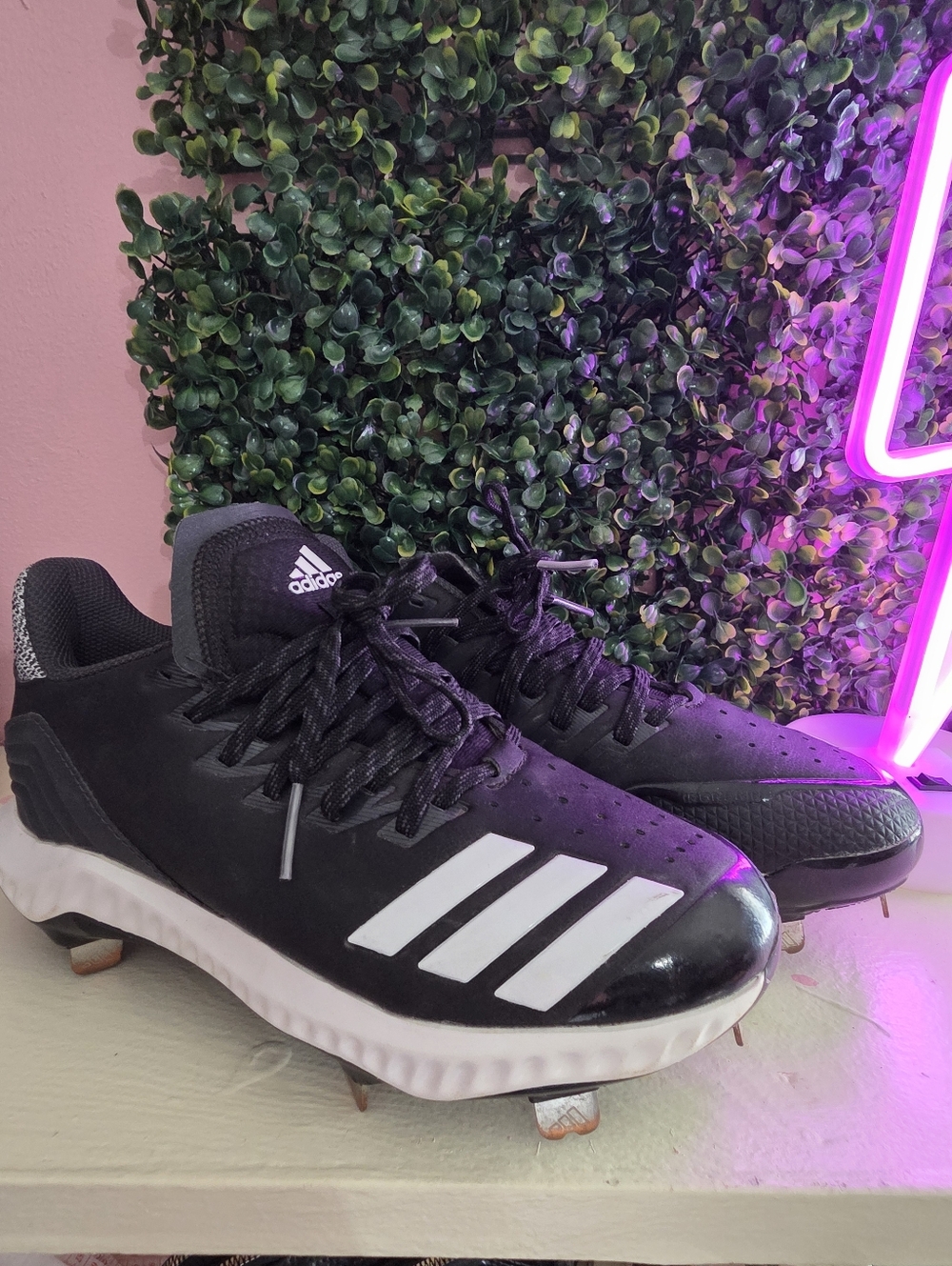 adidas Black Cleats with White Three-Stripes